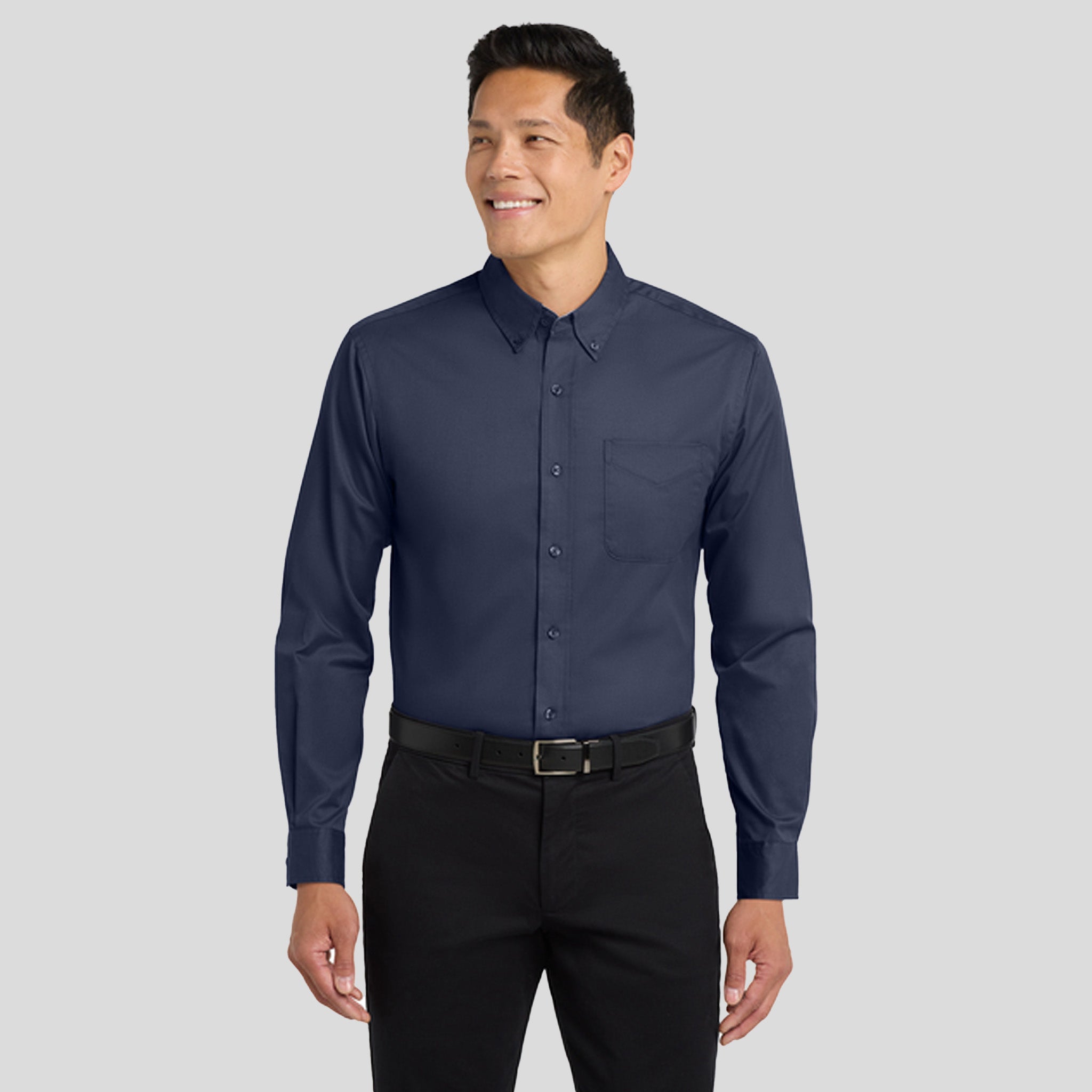 Long Sleeve Easy Care Shirt | Navy/Light Stone